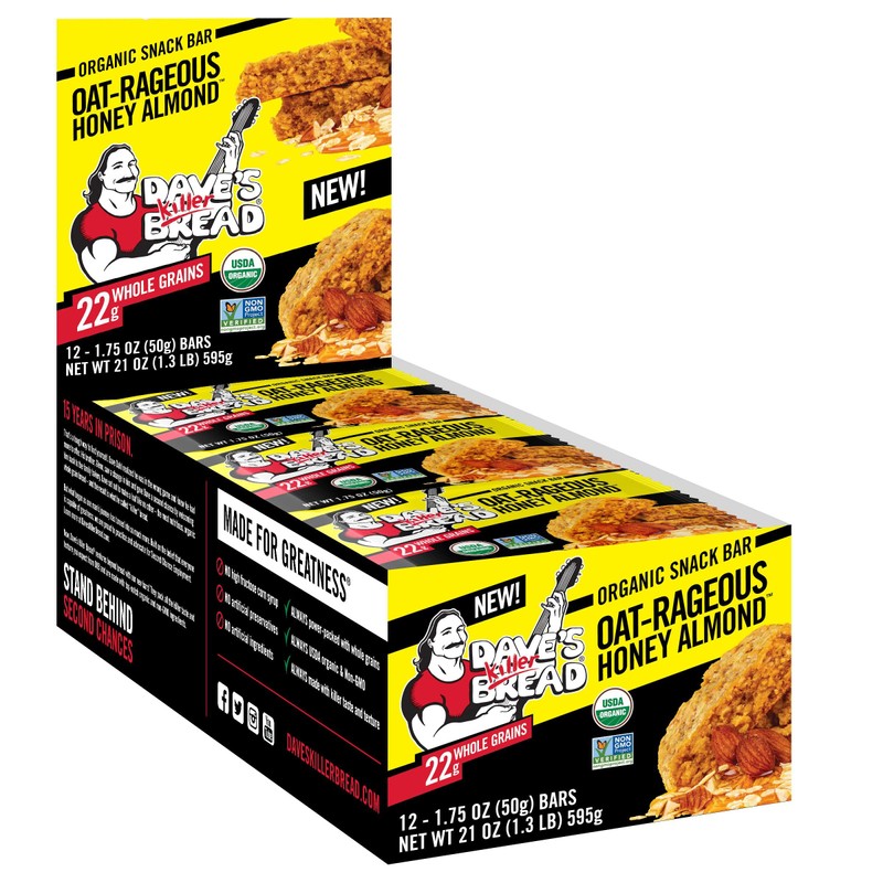 Dave's Killer Bread Oat-Rageous Honey Almond Organic Snack Bars, 12