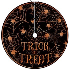 VERSAINSECT n Trick or Treat Christmas Tree Skirt 60 Inches Lace-up Spider Web Large Artificial Orange Black Tree Skirt, Fall Holiday Party Indoor Decoration Home Decor