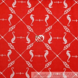 Anna Griffin BonEful Fabric FQ Cotton Quilt VTG Red White Nautical Rope Seahorse Ocean Beach