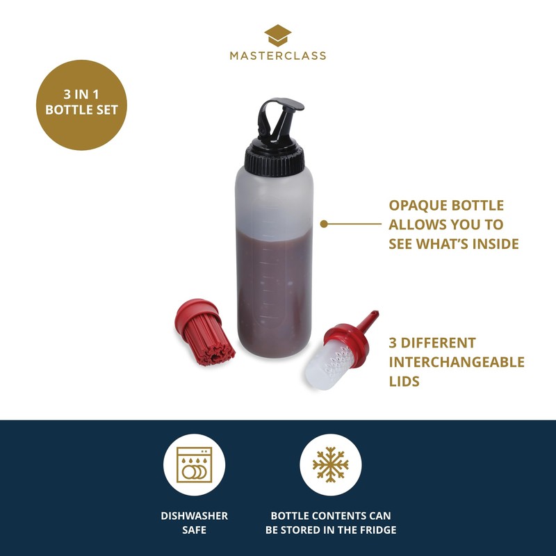 MasterClass Barbecue Bottle Set with 3 Interchangeable Heads, 350ml Marinating