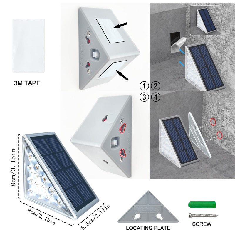 TOTHDATE 2PCS Solar Step Lights Warmwhite Light, Solar Stair Light
