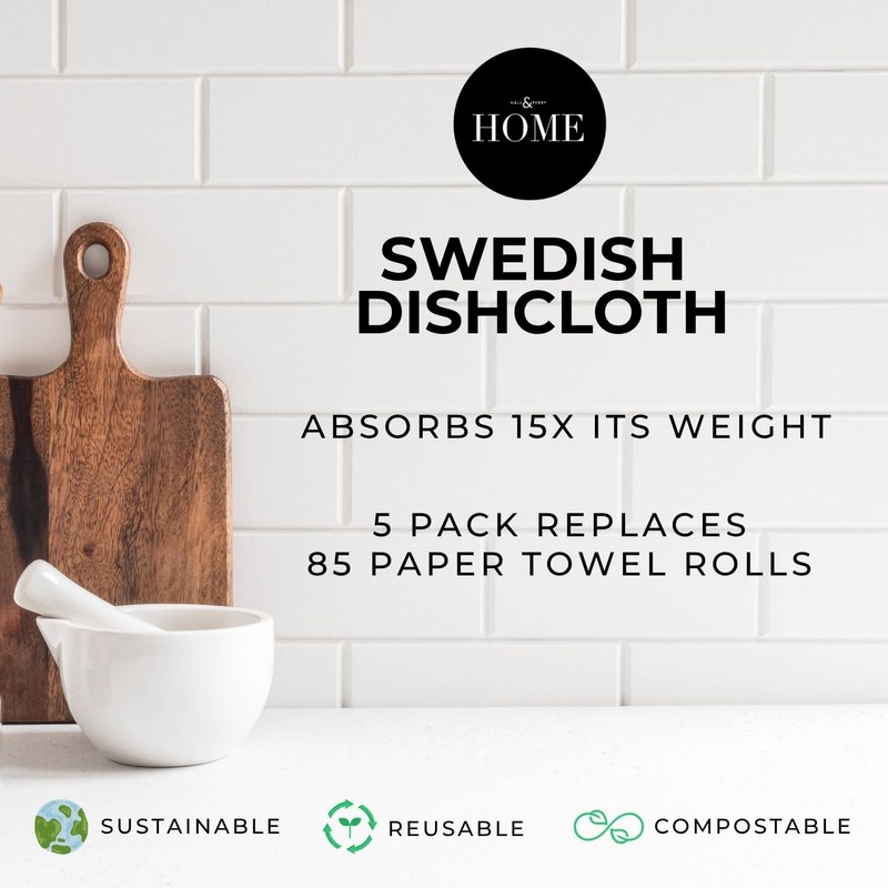 HALL & PERRY Swedish Dish Cloths, Reusable Cellulose Sponge Cloths
