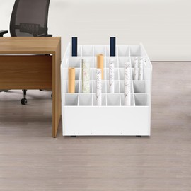 KONKENIE 30 Slot Blueprint Storage Organizer 5 Tier Roll File Holder Detachable Newspaper Map Cabinet Box Movable Roll File Cart with Wheels & Handles for Studio Office Library (30 Slot, White)