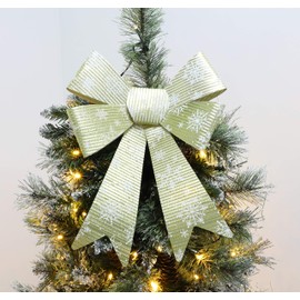 Christmas Concepts® 370mm (14.6") Gold With White Snowflakes Large Christmas Bow - Tree Decorations