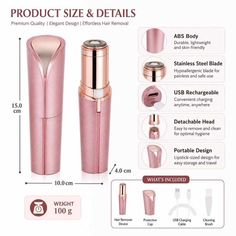 Lipstick Electric Facial Hair Remover for Women & Men –