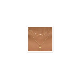 Gold Necklaces for Women Trendy Chain Necklaces Layered Gold Pearl Cross Diamond Charm Chain Necklace Simple Gold Jewelry Gift for Women I