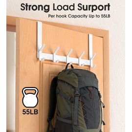 CHAUNCEY HOME Over The Door Hooks Hanger with 7" Arms for Hanging Heavy Coats, Towel, J7U, Perfectly Fits US Standard 1 3/8-inch Doors, Towel Rack Bathroom Organizer Holder, Rustproof, White