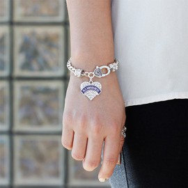 Inspired Silver - ALS Awareness - Silver Braided Bracelet for Women - Pave Heart Charm Bracelet Jewelry Gift with Cubic Zirconia - Women's Charm Bracelet with Lobster Claw Clasp