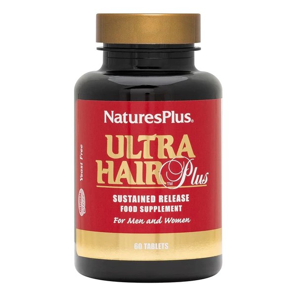 NaturesPlus Ultra Hair, Sustained Release - 60 Vegetarian Tablets - Natural Hair Growth Supplement for Men & Women - Longer, Thicker Hair - Gluten-Free - 30 Servings