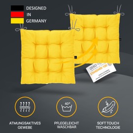 LILENO HOME Set of 2 Chair Cushions 02 Yellow (40 x 40 x 6 cm) - Seat Cushions for Garden, Kitchen or Dining Room - UV-Resistant Indoor and Outdoor Chair Cushions as Chair Cushions (Linda FUM)