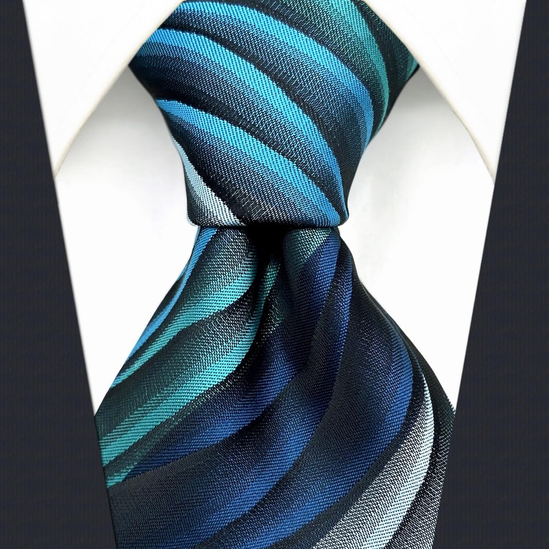 Shiraku to Wing Men's Necktie, Wavy, Blue, Floral, Silk, Green,