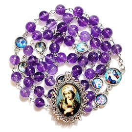 Seven Sorrows Rosary Beads Natural Crystal Rosery Catholic gifts for Women Girl Men Boy Confirmation, Zinc Alloy, natural crystal