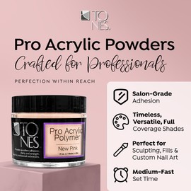 Tones Pro Acrylic Nail Powder, New Pink (Fresh Peach-Toned Pink), (1.5 Fl Oz) - Long-Lasting & Non-Yellowing Polymer for Salon Quality Nail Extensions & 3D Art