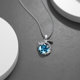 SLIACETE 925 Sterling Silver Dragon Necklace for Women Rose Quartz / Moonstone / Birthstone and Dragon Pendant Chain Silver Dragon Necklace Dragon Jewellery Gift for Dragon Lover, Sterling Silver,