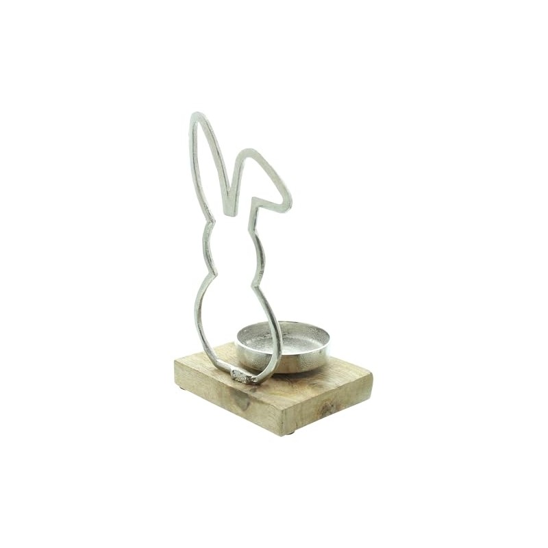FRANK FLECHTWAREN Tea Light Holder Rabbit Cast Aluminium Mango Wood