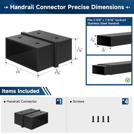 Gyykzz Stainless Steel Heavy-Duty Structural Pipe Fitting Handrail Connector Designed for Flush Joining of 2-3/8" x 1-3/16" Outside Dimension Square Tubing, Matte Black 2-Way Connection for 180°