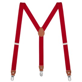 Buyless Fashion Leather End Suspenders for Men - 48" Elastic Adjustable Straps 1" - Y Shape - 5138-Red