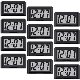 Frienda 12 Pieces Mini Digital Clock Small Magnetic Clock Car Dashboard Clock Stick on Clock Self Adhesive Bracket Digital Clock Battery Operated (Black)