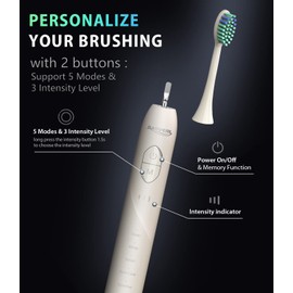 BAOVERI Electric Toothbrush with 8 Brush Heads for Adults&Kids, 3 Intensity Level & 5 Modes, 2 Minutes Timer, One Charge for 60 Days, Travel Rechargeable Power Ultrasonic Toothbrushes (Milk White)