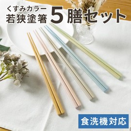 Asahi Koyo T-57 Chopsticks Dishwasher-Safe, Antibacterial, 9.1 inches (23 cm), Gray/Blue/Orange/Green/Pink, 5 Pairs, Made in Japan, Wooden Pointed Corner Natural Garden