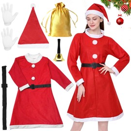 GAROMIA Santa Claus Costume 6 Santa Claus Costume with Hat Beard Belt Red Christmas Costumes Christmas Costume for Women Christmas Cosplay Carnival