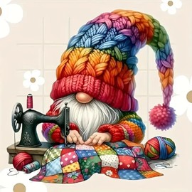 Gnome Stamped Cross Stitch Kits for Adults Beginner,Sewing Machine Counted Cross Stitch Kits Printed Stitching Cute Patterns Dimensions Needlepoint Art Crafts Embroidery Kits for Adults Beginners