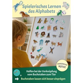 Magnetische Buchstaben ABC Magnetbuchstaben - Handgezeichnete Tiermotive als Alphabet Rechtschreibspiel & Lernspiel für Kinder ab 3 Jahre | 26 Kühlschrankmagnete in Tierform