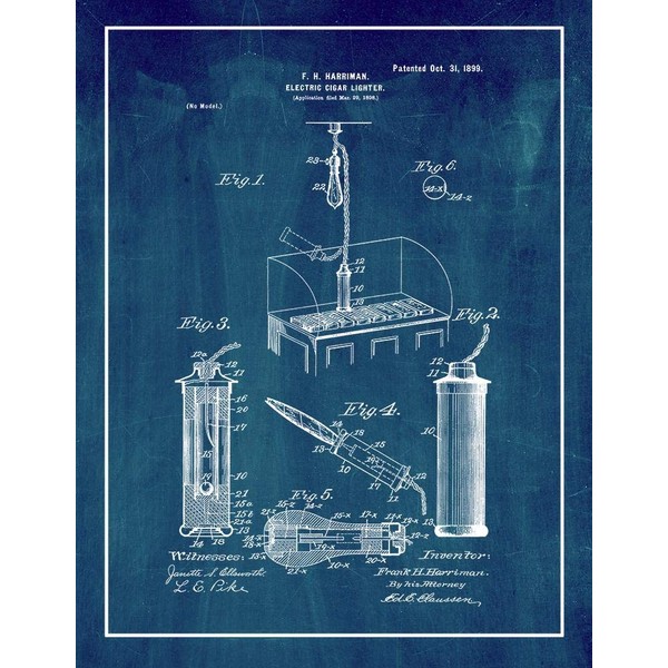 Electric Cigar-lighter Patent Print Midnight Blue with Border (24" x