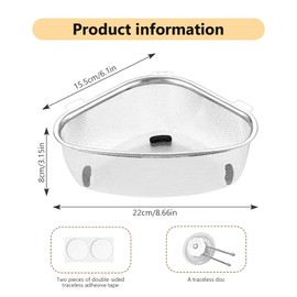 Triangular Sink Strainer, Stainless Steel Strainer Basket, Sink Drain Shelf, Sink Filter Tray, Drainer Kitchen Sink for Hanging (22 x 15.5 x 8 cm)