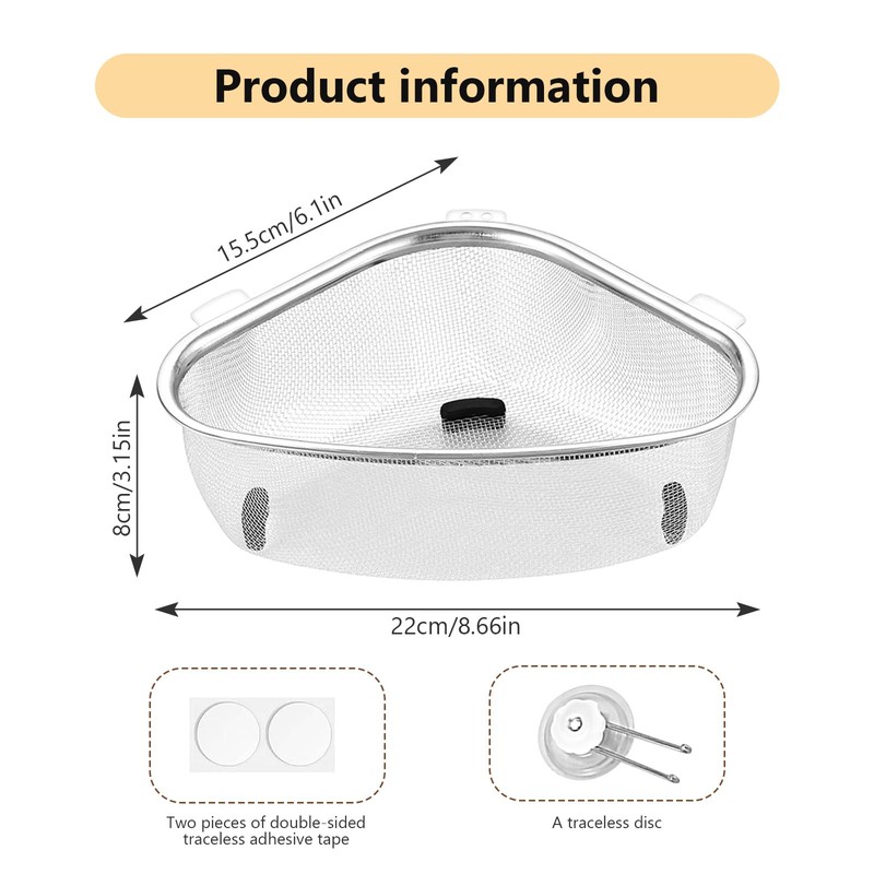 Triangular Sink Strainer, Stainless Steel Strainer Basket, Sink Drain Shelf,