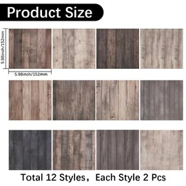 GORGECRAFT 24 Sheets 12 Styles Wood Texture Scrapbook Paper Pad 15.2cm Decorative Vintage Printing Junk Journal Cardstock Background Paper Supplies for Card Making Album Decoupage Origami Art Crafts