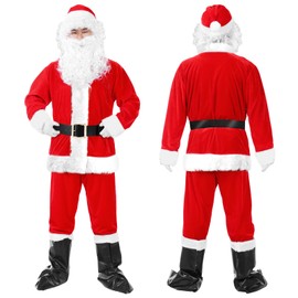 Santa Claus Costume for Men Santa Suit Adults 26pc Deluxe Velvet Father Christmas Costume Xmas Red Cosplay Outfit