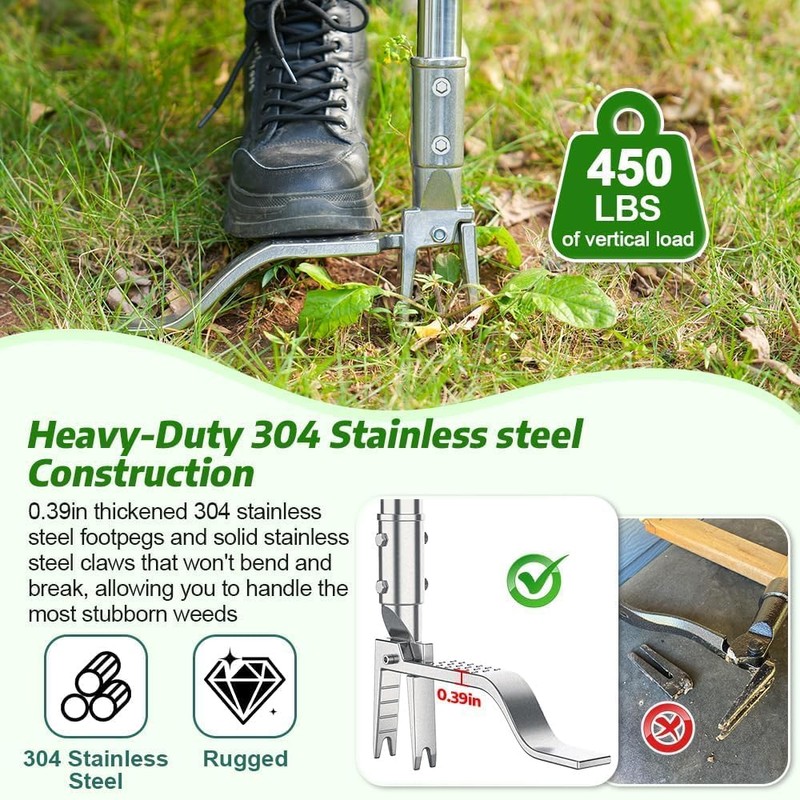 Fologtoo Stainless Steel Stand Up Weed Puller Tool with Long