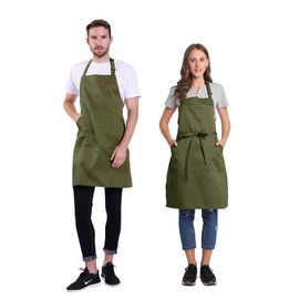 BIGHAS Adjustable Apron with Pocket, Extra Long Ties for Men and Women, 18 Colours for Chefs, Kitchen, Home, Restaurant, Cafe, Cooking, Baking, Gardening (Bronze Green), Bronze green