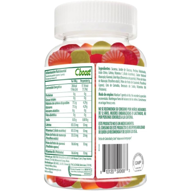 Cboost - Gomitas Cafeína 50mg, Vitamina C y B6, Maracuyá