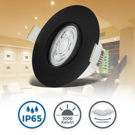 B.K.Licht - Set of 6 LED Recessed Spotlights, 230 V, Swivelling LED Spotlight for the Bathroom, IP65, LED Ceiling Spotlights, LED Spotlights, Ceiling Spots, Bathroom Lamp, 9 x 4.2 cm (D x H), Black