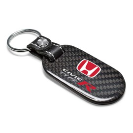 iPick Image Made for Honda Red Logo Civic Type-R 100% Real Black Carbon Fiber Tag Style Key Chain