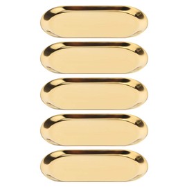 Pack of 5 Stainless Steel Small Tray, Oval Metal Tray, Jewellery Tray, Towel Tray, Widely Used in Dining Table, Kitchen, Bathroom Cabinet, Worktop 17.9 x 8.3 cm (Golden)