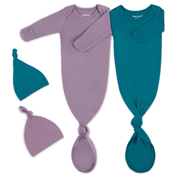 2Pk Newborn Baby Knotted Gown, Super Soft Silky Infant Long