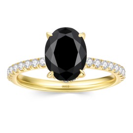 2.5CT Moissanite Engagement Ring for Women VVS1 Clarity Black Oval Cut Lab Created Diamond Wedding Band S925 Sterling Silver with 9K Gold Plated Wedding Ring for Her Size 5.5