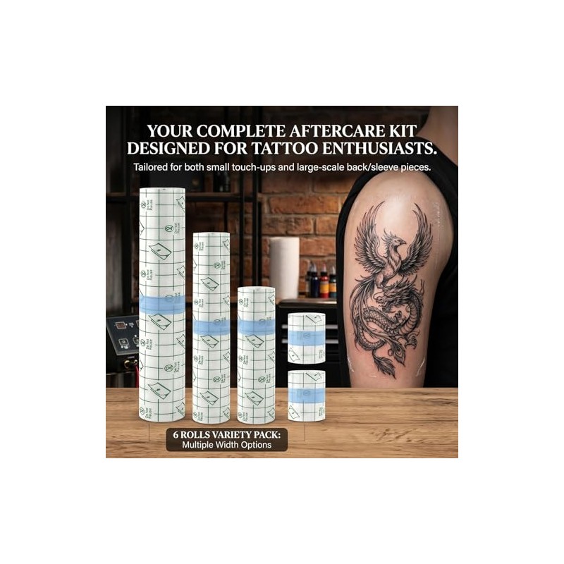 Second Skin Tattoo,6 Rolls 140cm Tattoos Aftercare Waterproof Bandage Wrap