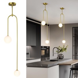 LBSQJ Glass Pendant Lights Kitchen Island Gold Sloped Ceiling Light Fixture 2 Light Glass Globe Pendant Light Bedroom Hanging Lights for Kitchen Mid Century Modern Chandelier for Dining Room