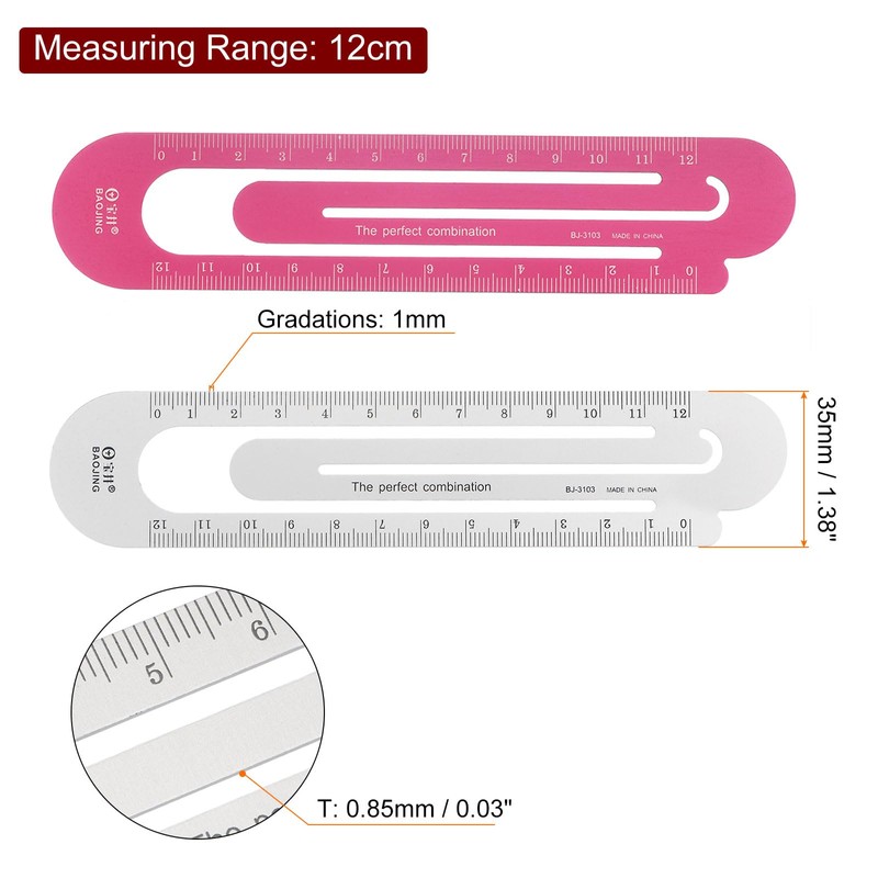 sourcing map Straight Ruler 12cm Metric Bookmark Clip Ruler Metal