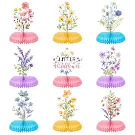 9 Pcs Wildflower Honeycomb Centerpieces Spring Floral Baby Shower Birthday Table Party Decorations Wildflower Table Toppers Paper Centerpieces for Wedding Party Supplies