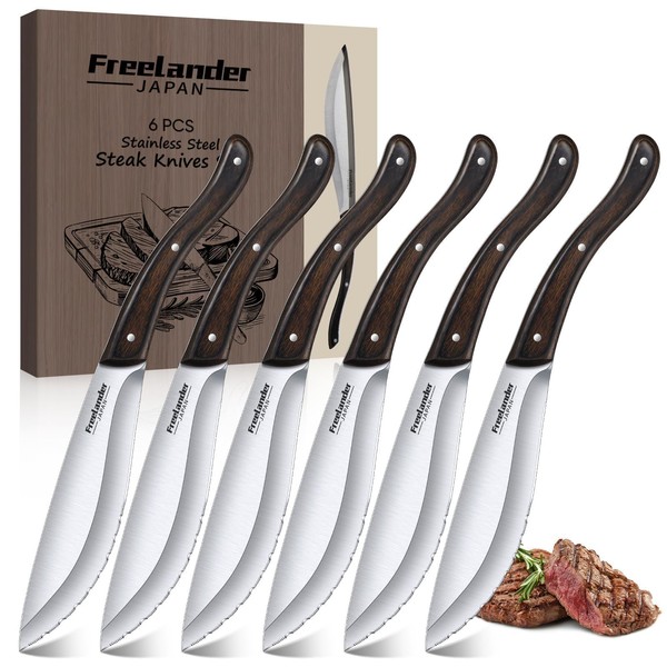 Handmade Forged Steak Knives Set of 6, Serrated Steak Cutters