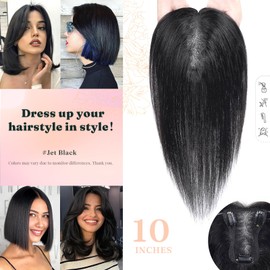 SHEIRIS Black Hair Toppers for Women Real Human Hair,Human Hair Toppers for Women,Hair Toppers for Women with Thinning Hair,No Bangs Hair Topper 10 Inch (#Jet Black)