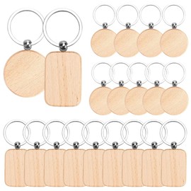 Sctmda Wooden Key Chain, Pack of 20, Round Wooden Keychain, DIY Wooden Keyring, Round DIY Blank Wooden Keyring, Wooden Blanks Rectangular for Painting Decoration