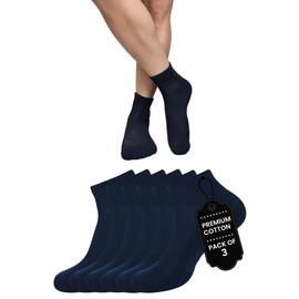 BALENZIA - Calcetines tobilleros para hombre, paquete de 3, antideslizantes, transpirables, cómodos, de corte bajo, atléticos, para correr, 3 azul marino, 10-13