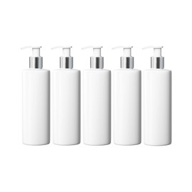 500ml Dispenser Pump Bottle White PET Plastic Bottle Silver/White Lotion Pump Mrs Hinch Customisable DIY Refillable Bathroom Hand Lotion Soap Bottle (5)