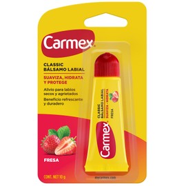 Carmex, Bálsamo Labial Hidratante Classic en Tubo sabor Fresa, para Labios Secos y Agrietados, Protege y Suaviza, 10 gr                               